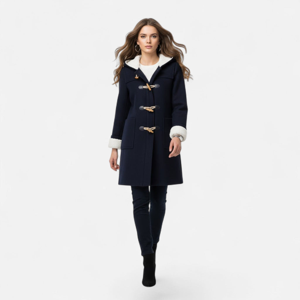 Women's Hooded Button-Front Winter Coat with Pockets