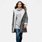 Women's Hooded Button-Front Winter Coat with Pockets
