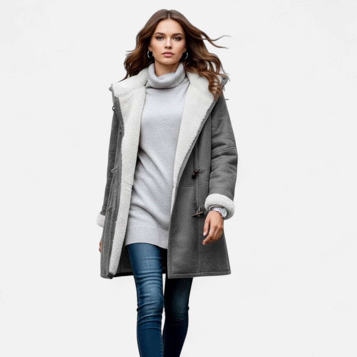 Women's Hooded Button-Front Winter Coat with Pockets
