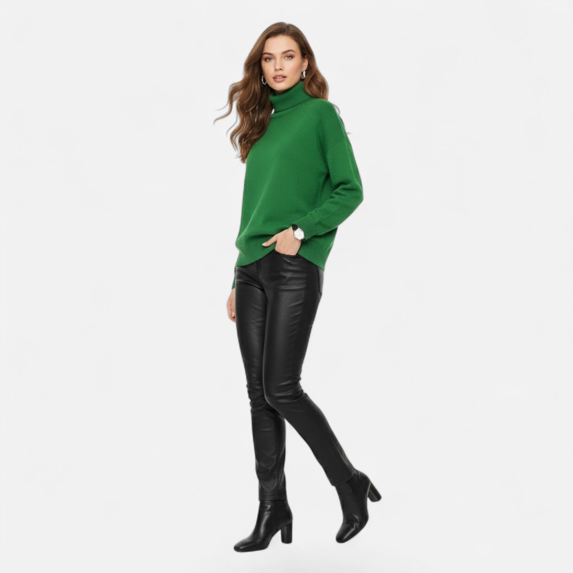 Women's Wool-Blend Turtleneck Sweater – Oversized Thick Knit