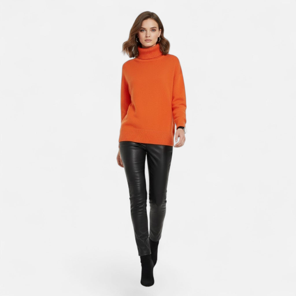 Women's Wool-Blend Turtleneck Sweater – Oversized Thick Knit