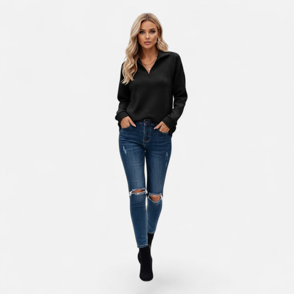 Women's Zipper Stand-Collar Knit Sweaters