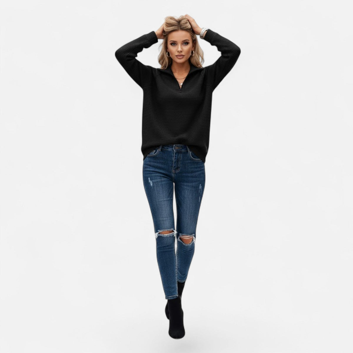 Women's Zipper Stand-Collar Knit Sweaters