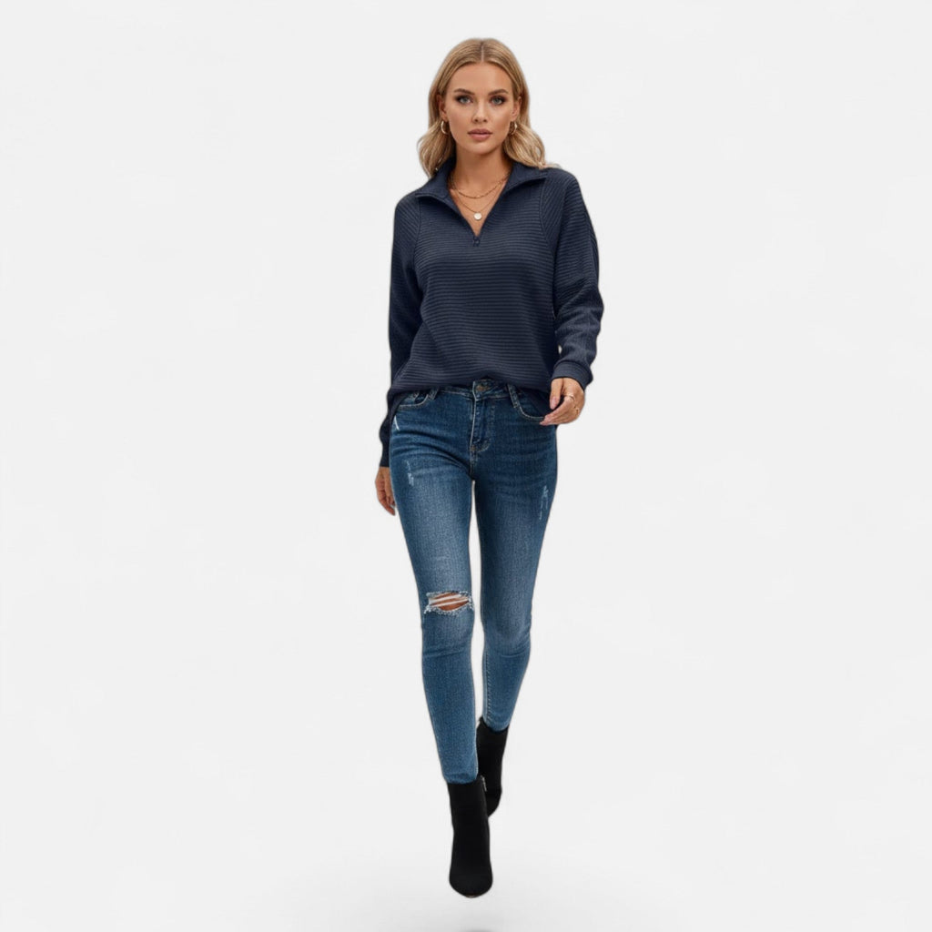 Women's Zipper Stand-Collar Knit Sweaters