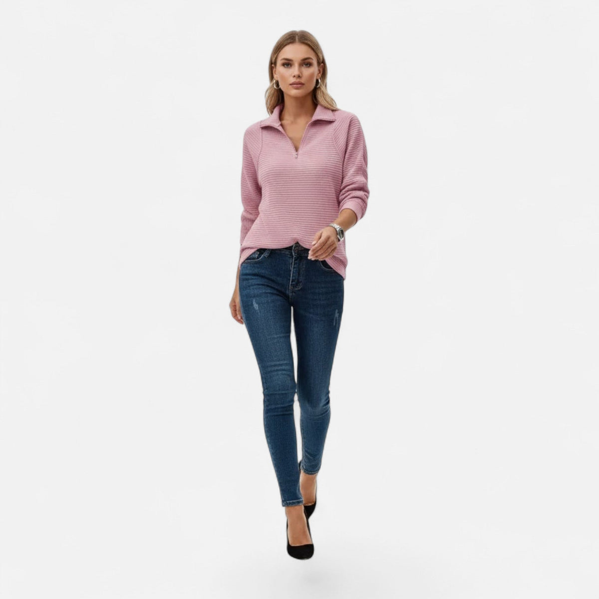 Women's Zipper Stand-Collar Knit Sweaters