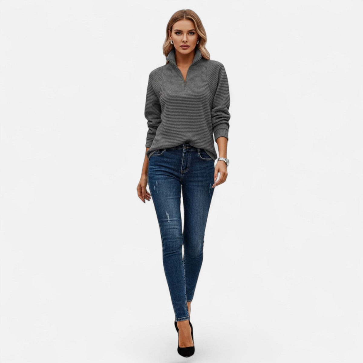 Women's Zipper Stand-Collar Knit Sweaters