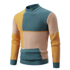 Men's Geometric Colour Block Ribbed Knit High Neck Jumper