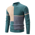 Men's Geometric Colour Block Ribbed Knit High Neck Jumper