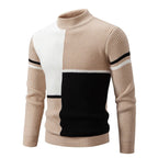 Men's Geometric Colour Block Ribbed Knit High Neck Jumper