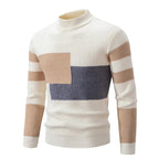 Men's Geometric Colour Block Ribbed Knit High Neck Jumper