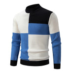Men's Geometric Colour Block Ribbed Knit High Neck Jumper