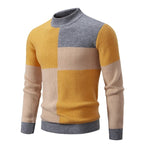 Men's Geometric Colour Block Ribbed Knit High Neck Jumper
