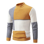 Men's Geometric Colour Block Ribbed Knit High Neck Jumper