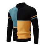 Men's Geometric Colour Block Ribbed Knit High Neck Jumper