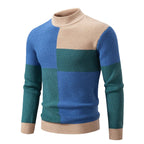 Men's Geometric Colour Block Ribbed Knit High Neck Jumper