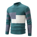 Men's Geometric Colour Block Ribbed Knit High Neck Jumper