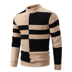 Men's Geometric Colour Block Ribbed Knit High Neck Jumper