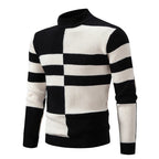 Men's Geometric Colour Block Ribbed Knit High Neck Jumper