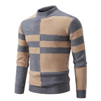 Men's Geometric Colour Block Ribbed Knit High Neck Jumper