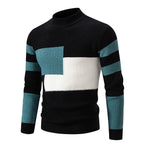 Men's Geometric Colour Block Ribbed Knit High Neck Jumper