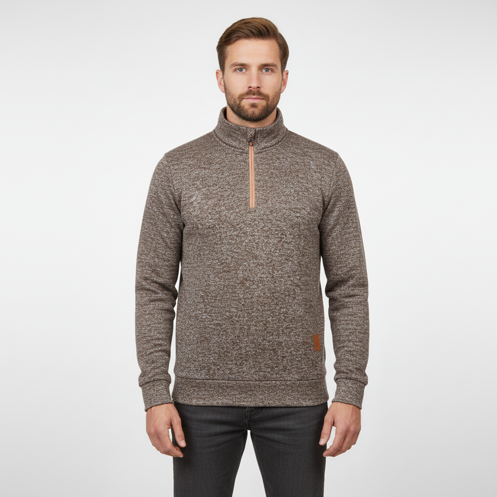 Men's Marled Quarter Zip Sweater with Funnel Neck