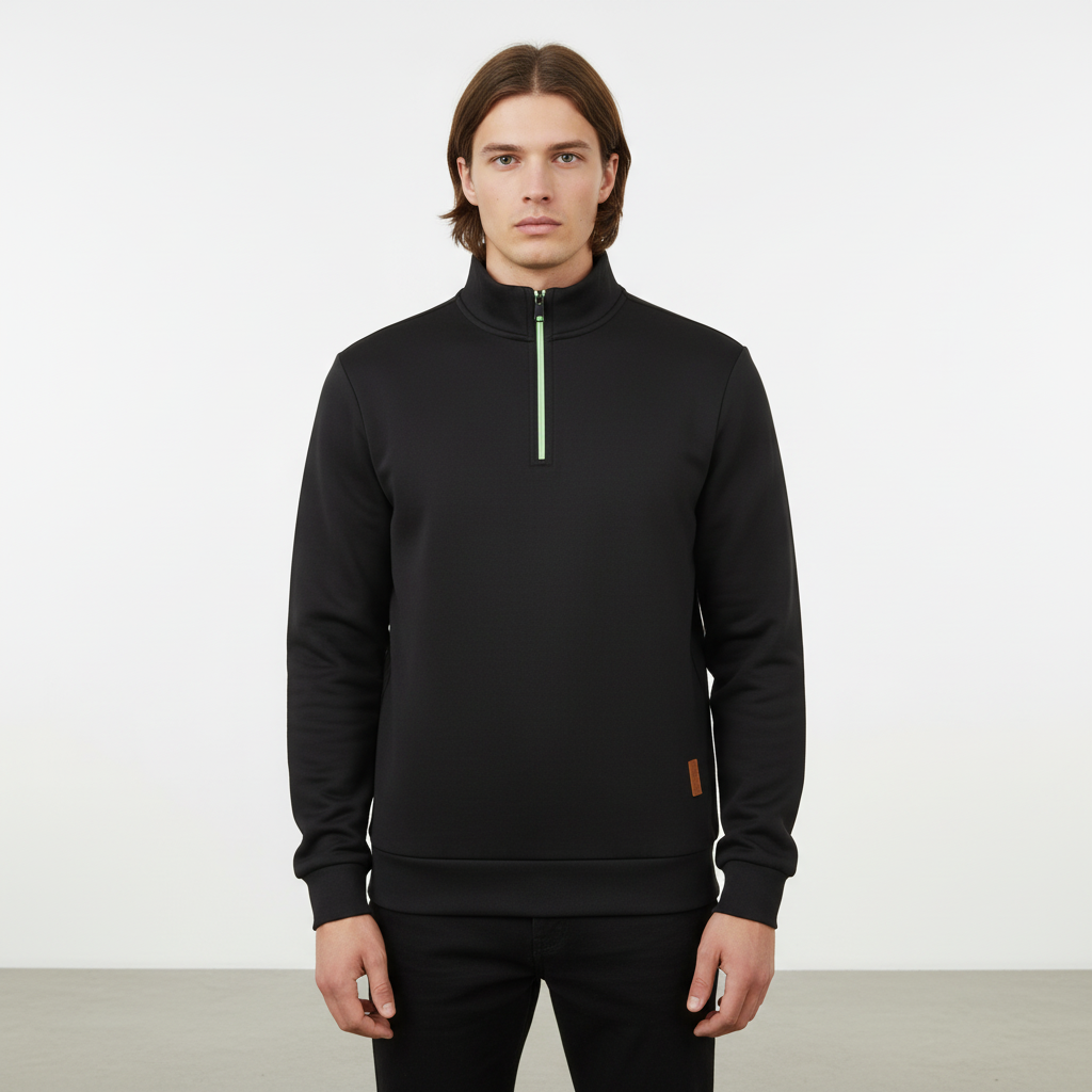 Men's Marled Quarter Zip Sweater with Funnel Neck
