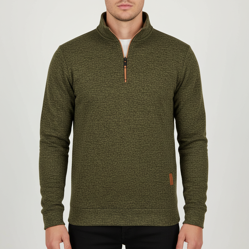 Men's Marled Quarter Zip Sweater with Funnel Neck