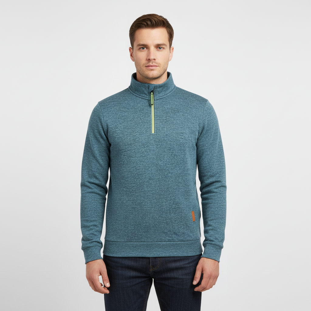 Men's Marled Quarter Zip Sweater with Funnel Neck