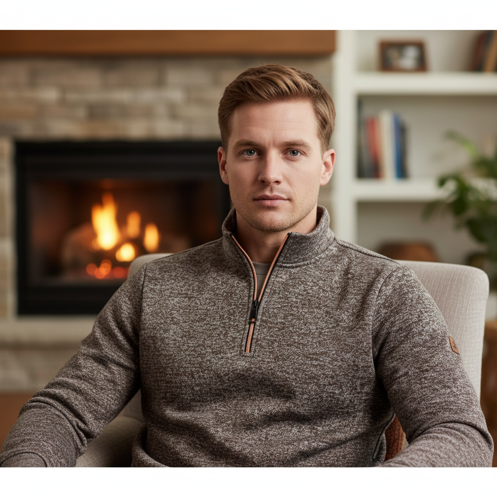 Men's Marled Quarter Zip Sweater with Funnel Neck