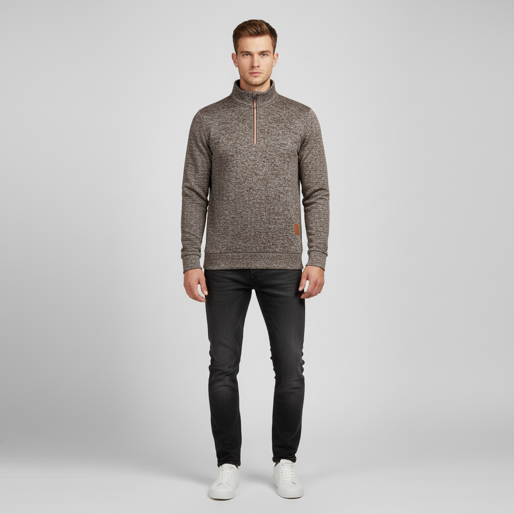 Men's Marled Quarter Zip Sweater with Funnel Neck