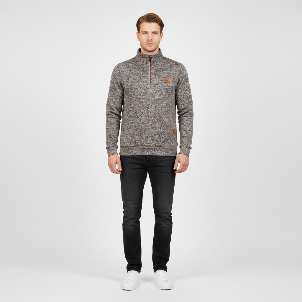 Men's Marled Quarter Zip Sweater with Funnel Neck