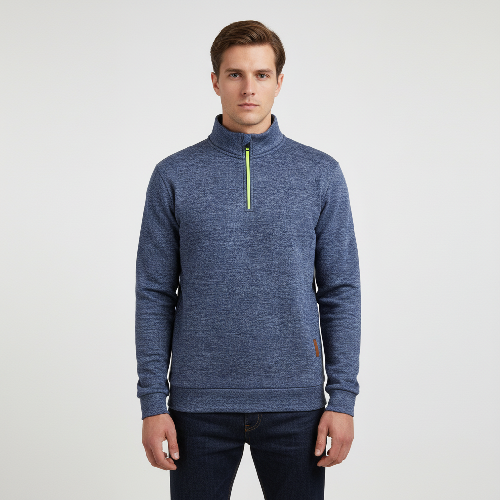 Men's Marled Quarter Zip Sweater with Funnel Neck