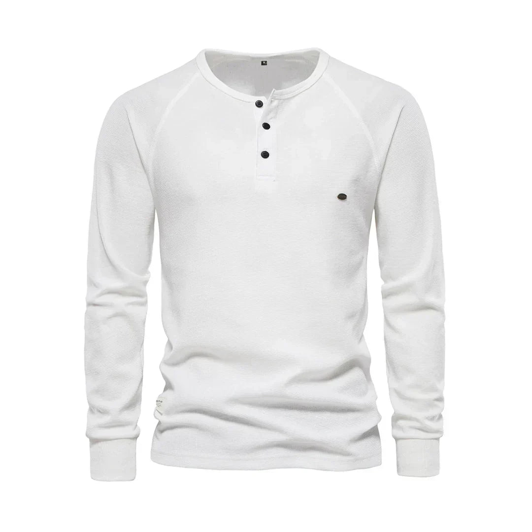 Men's Henley Shirt Long Sleeve Button Neck Casual Top