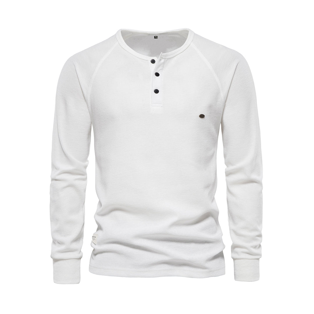 Men's Long Sleeve Henley Shirt Waffle Texture Casual Fit