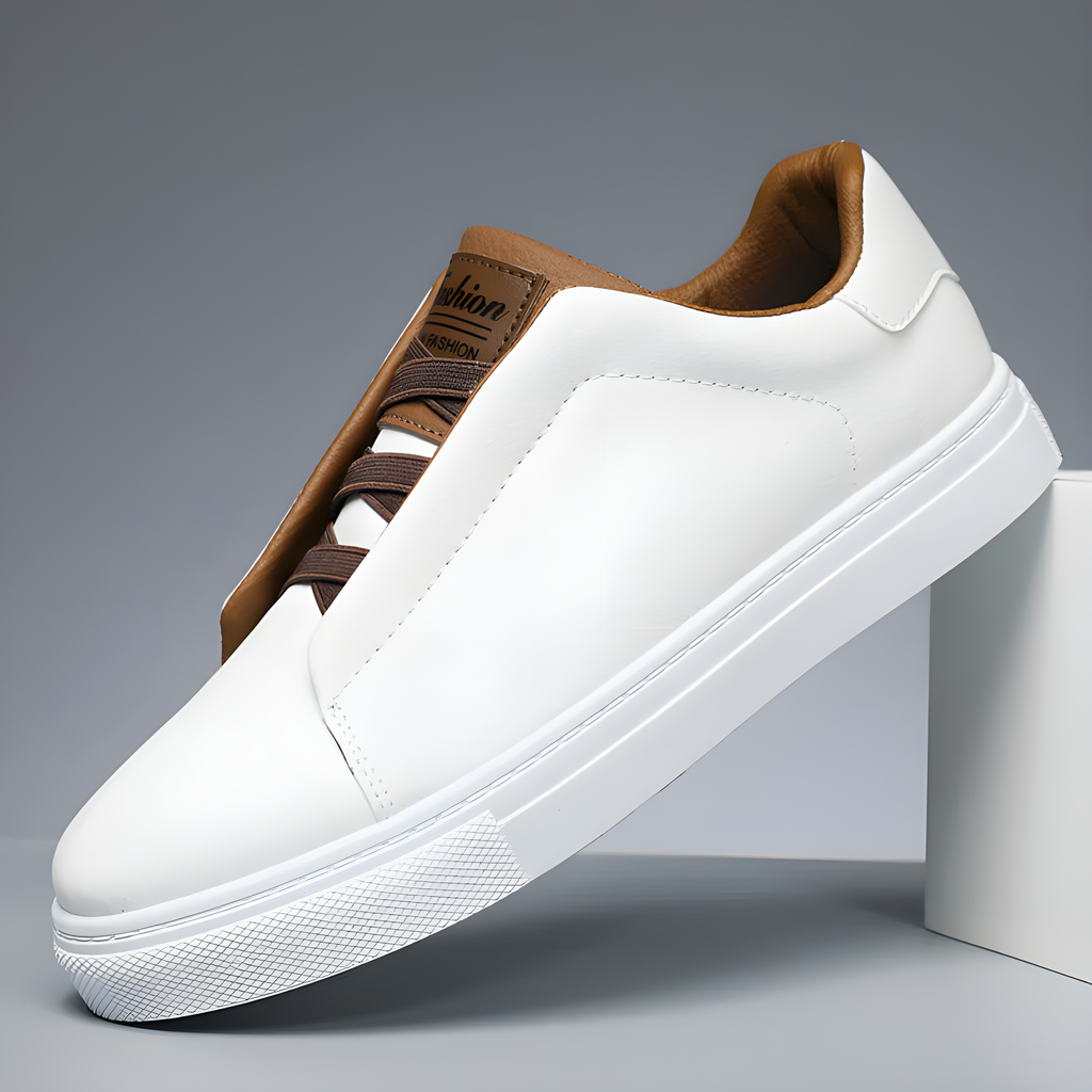 Men's Smooth Leather Elastic Lace Thick Sole Sneakers