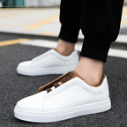 Men's Smooth Leather Elastic Lace Thick Sole Sneakers