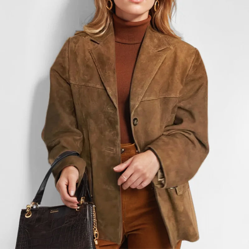 Women's Suede-Look Blazer – Relaxed Tailored Jacket