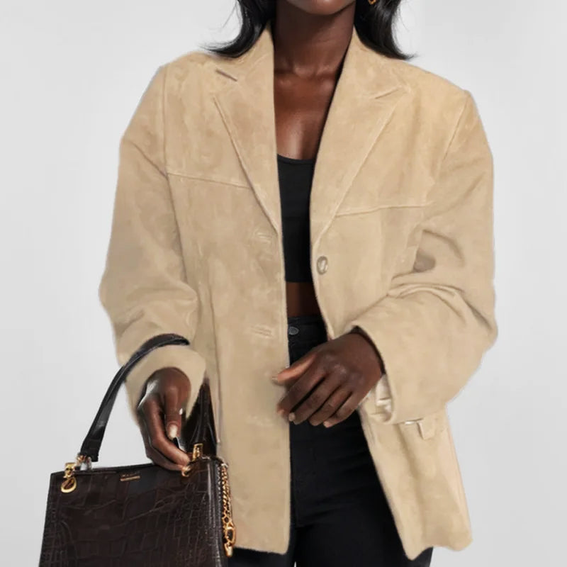 Women's Suede-Look Blazer – Relaxed Tailored Jacket