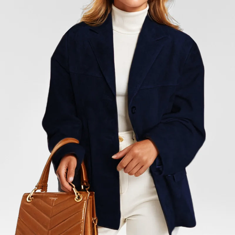 Women's Suede-Look Blazer – Relaxed Tailored Jacket