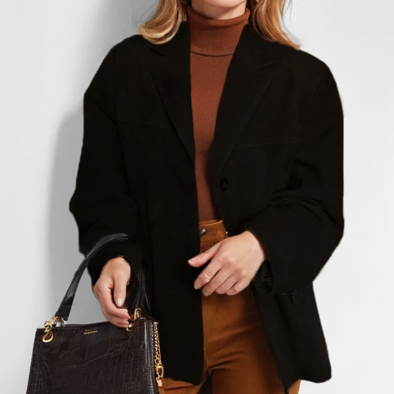 Women's Suede-Look Blazer – Relaxed Tailored Jacket