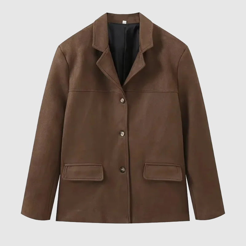 Women's Suede-Look Blazer – Relaxed Tailored Jacket