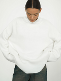 Women's Straight-Cut Wool-Blend Turtleneck Top with Gentle Stretch - White