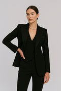Women's Structured Three-Piece Workwear Suit with Button Vest - Black