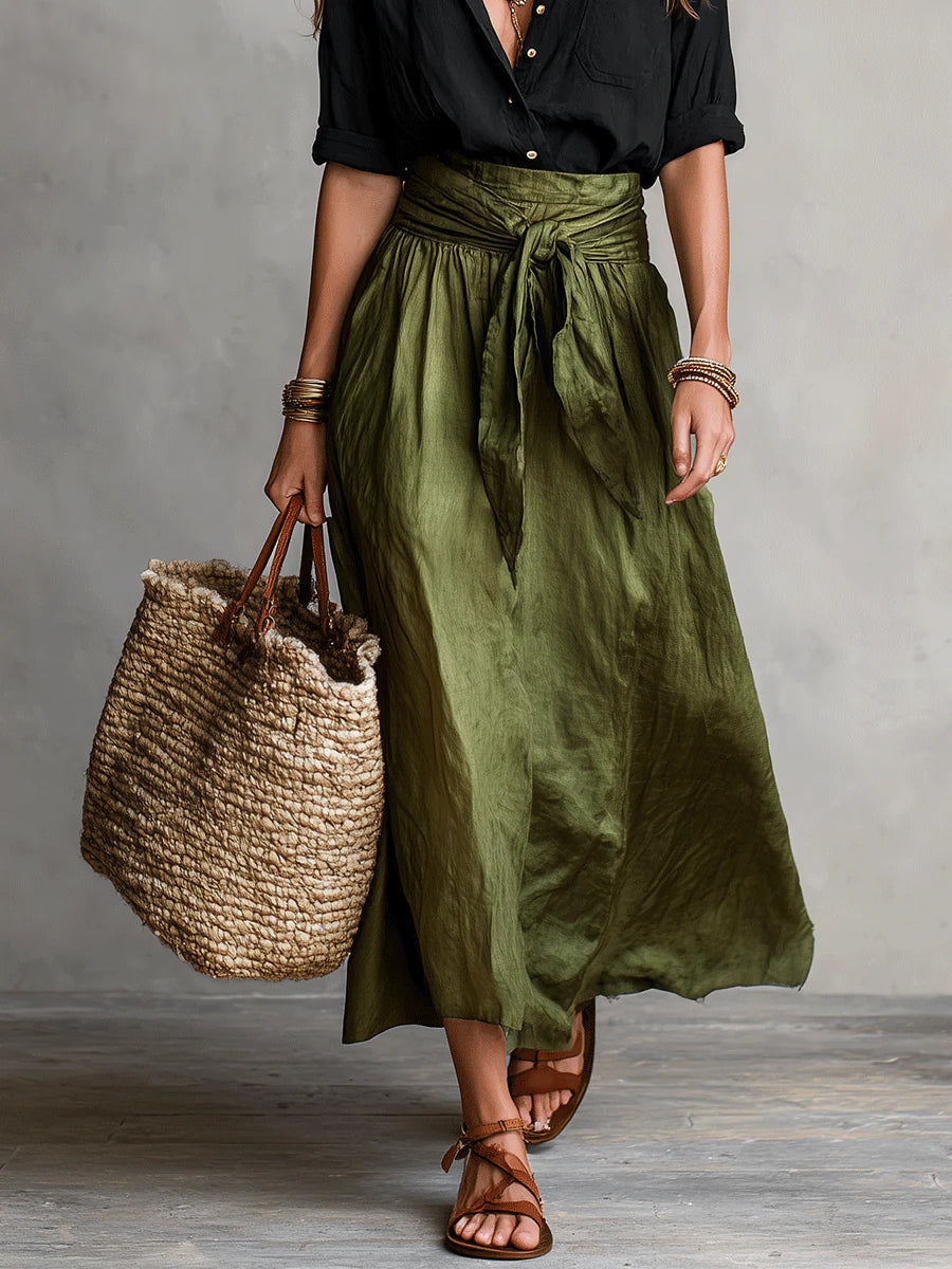 Women's Breathable Two-Piece Shirt and Flowing Skirt Outfit