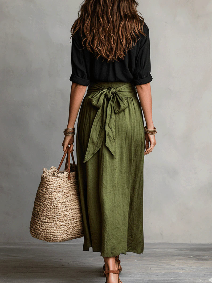 Women's Breathable Two-Piece Shirt and Flowing Skirt Outfit