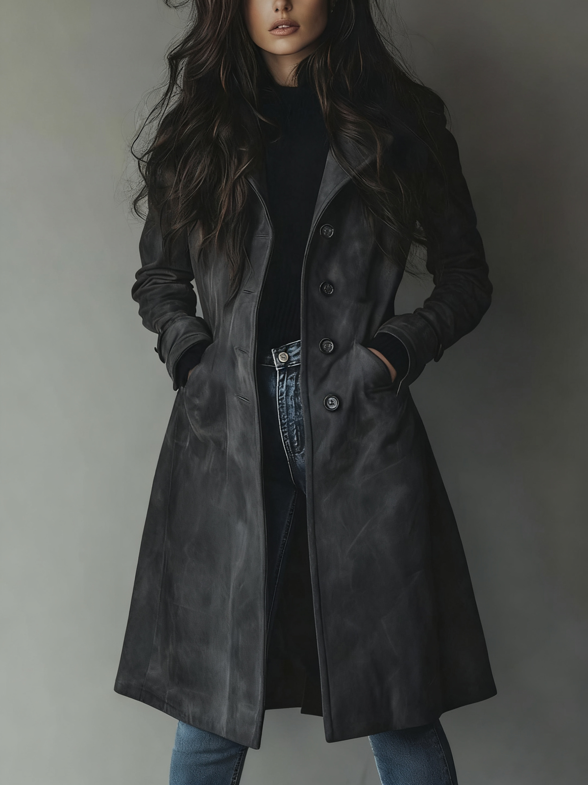 Women's Vintage-Inspired Longline Trench Coat Tailored Outerwear