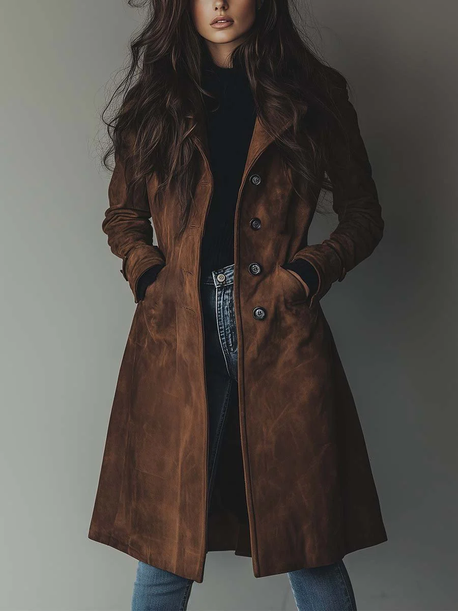 Women's Vintage-Inspired Longline Trench Coat Tailored Outerwear