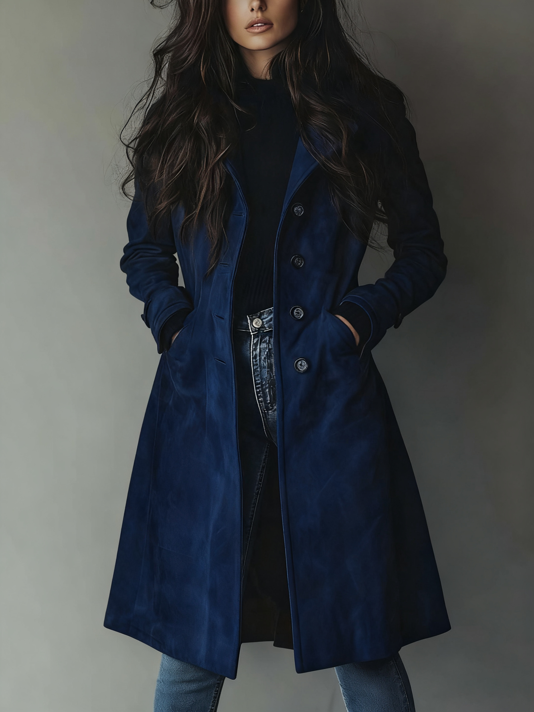 Women's Vintage-Inspired Longline Trench Coat Tailored Outerwear