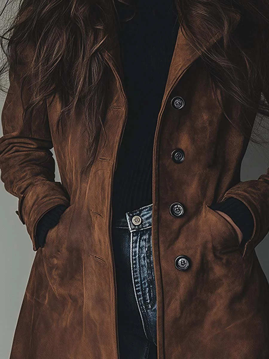 Women's Vintage-Inspired Longline Trench Coat Tailored Outerwear