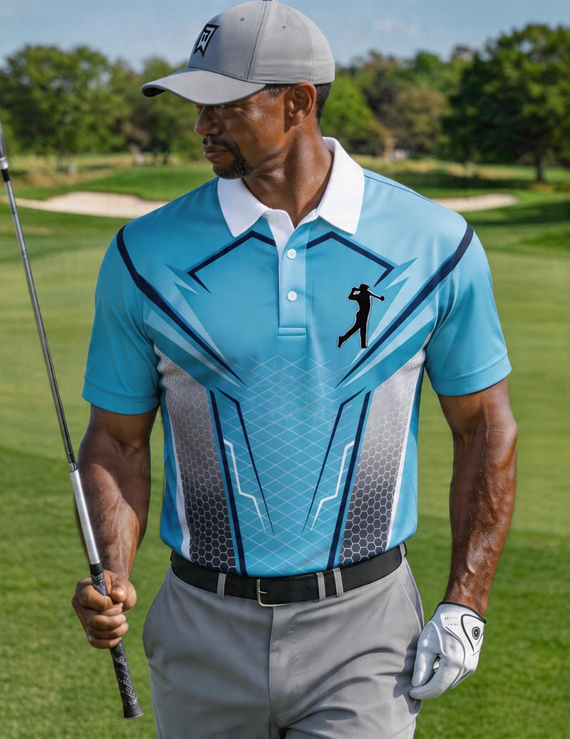 Men's Printed Golf Polo Shirt With Contrast Collar
